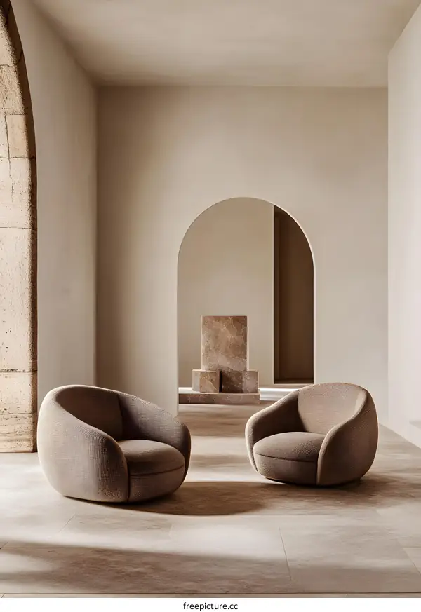 Beige Armchairs in Minimalist Interior Design