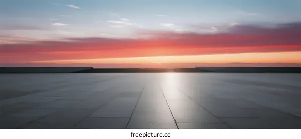 Beautiful sunset over a vast open concrete surface