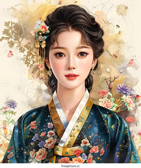 Portrait of a young woman in traditional Korean dress