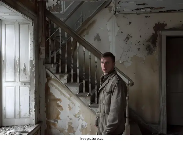 portrait of a man in a ruined house
