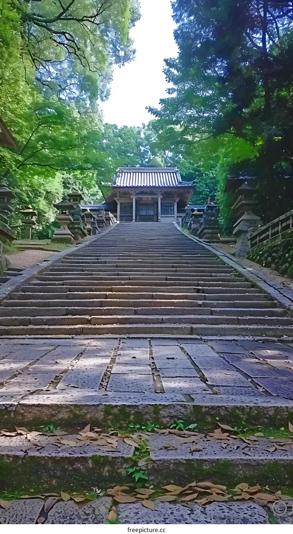 Stone Steps Leading Up To A Japanese Temple
