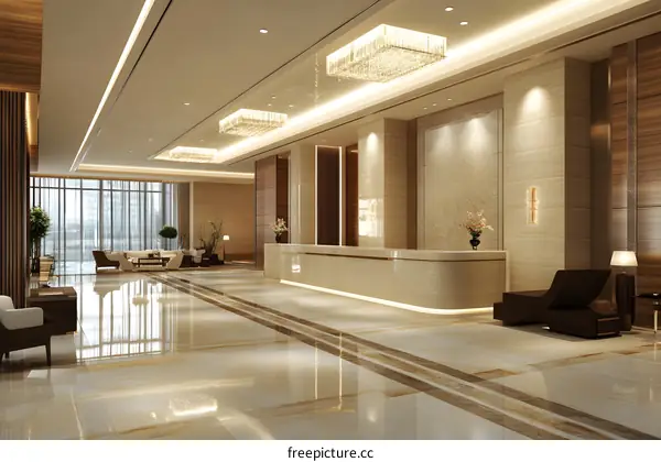Modern Hotel Lobby Design Interior With Marble Floor
