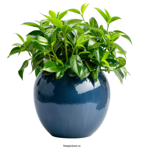 [Transparent Background PNG]Green leaves in a blue pot on transparent background
