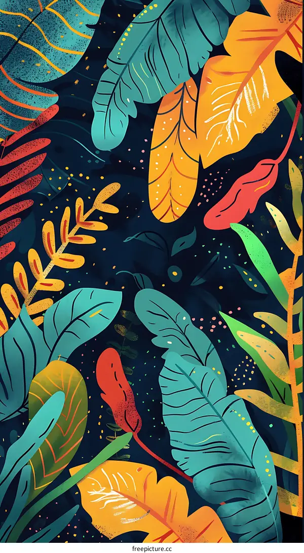 Colorful Tropical Leaves Pattern Background Illustration