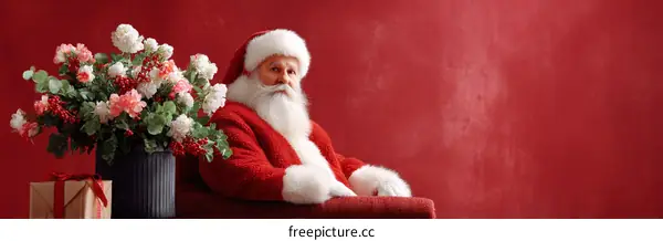 Santa Claus Sitting in a Chair with Flowers