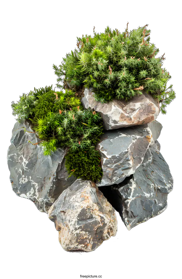 [Transparent Background PNG]Closeup of Moss and Rocks on a White Background