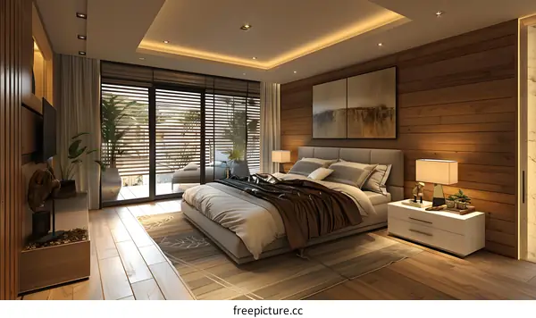 Wooden bed perfectly matches with modern style