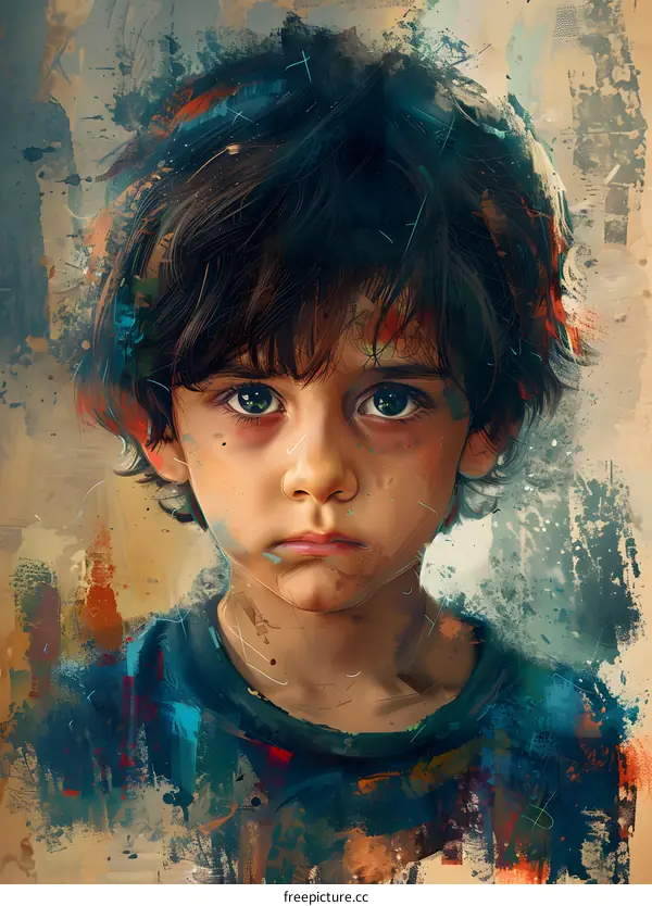 Portrait of a young boy with brown hair and green eyes