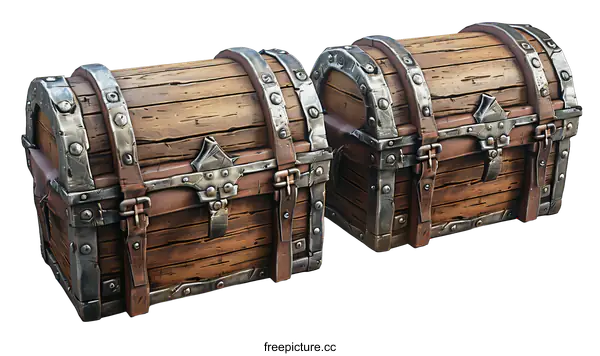 [Transparent Background PNG]Two Wooden Treasure Chests