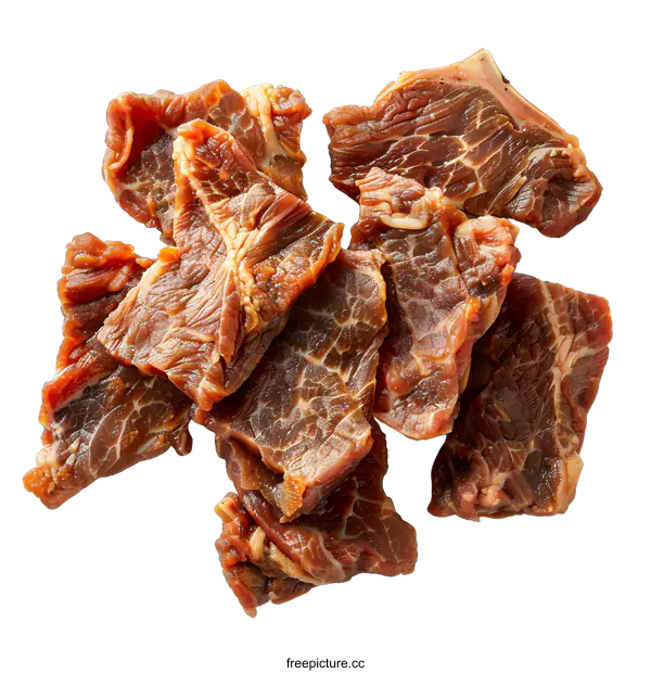 [Transparent Background PNG]Pieces of raw marinated beef isolated on white background
