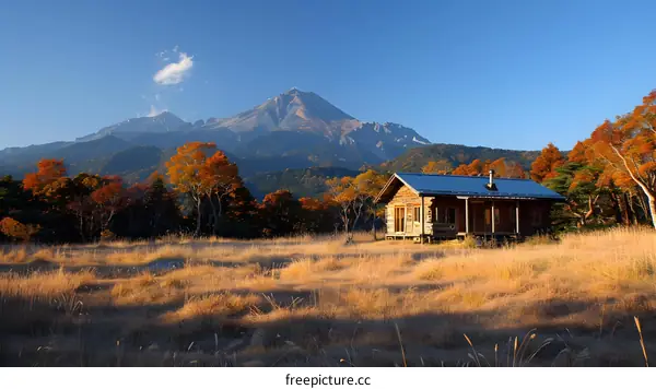 Autumn mountain cabin with a view