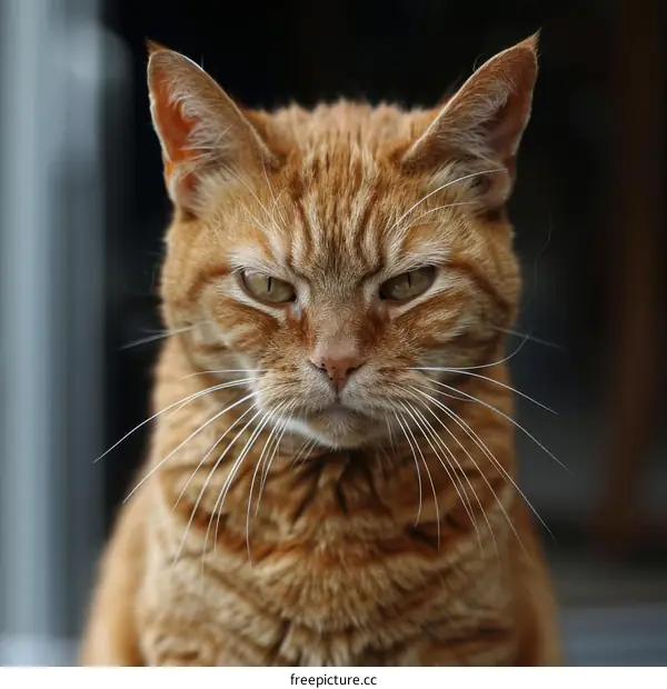 Close up of an orange cat looking grumpy