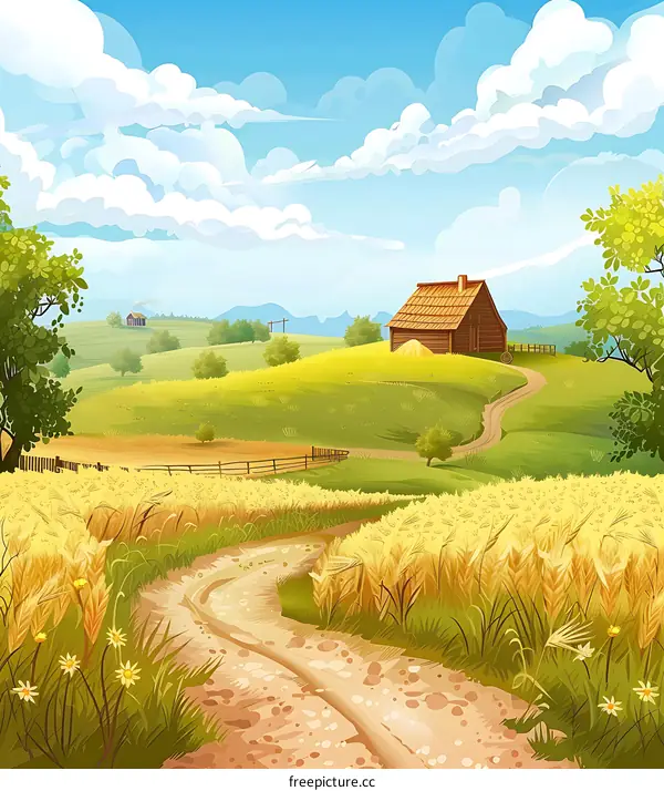 Summer Countryside Landscape With Wooden House