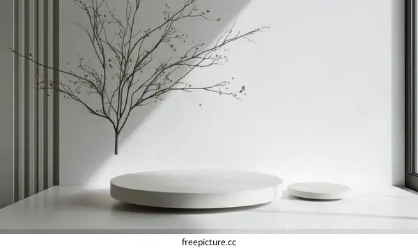 Minimalist White Display Podium with Dry Branches