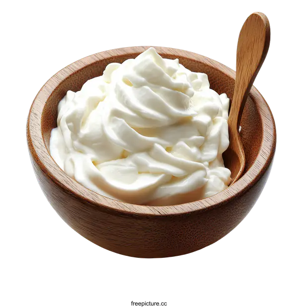 [Transparent Background PNG]Creamy Whipped Topping in Wooden Bowl