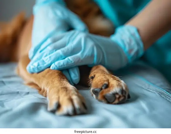 Veterinarian Examining a Dog's Paw