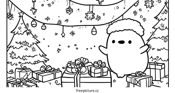 Cute Cartoon Bear Celebrating Christmas