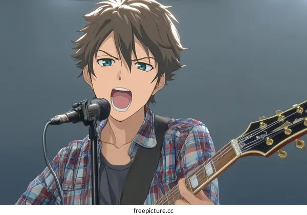 Anime Boy Singing and Playing Guitar