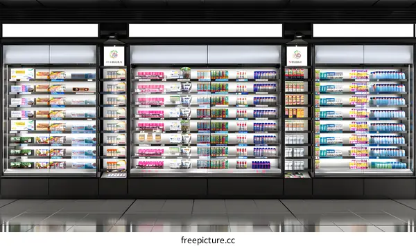 Refrigerated Display Case with Various Products