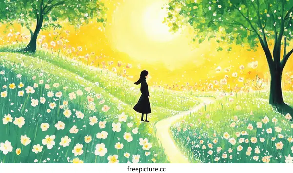 A Girl in a Blooming Meadow