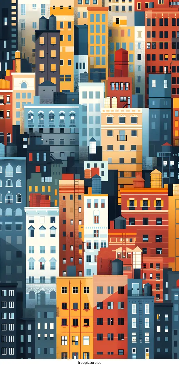 Colorful Illustration of Apartment Buildings in City