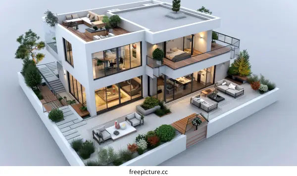 Modern Contemporary House Exterior Design Illustration