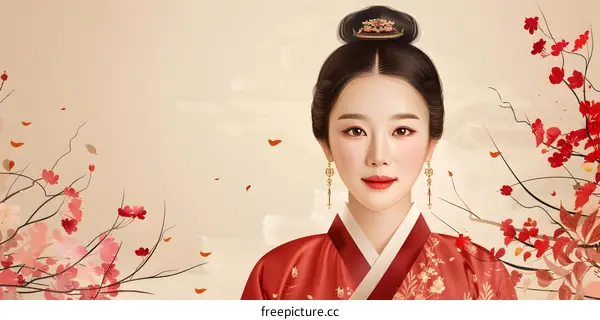 Portrait of a young Korean woman in traditional dress