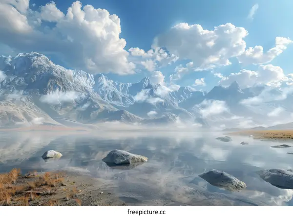 Stunning Snowy Mountain Lake Landscape Illustration