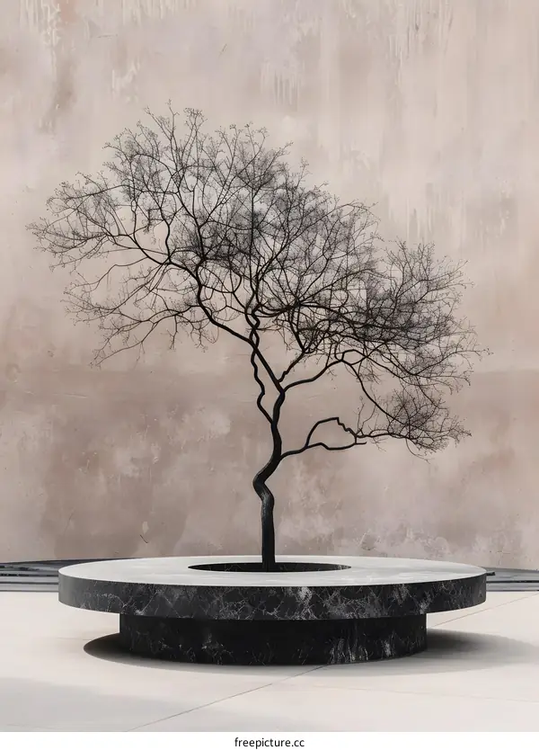 Black Tree in a Circular Stone Base