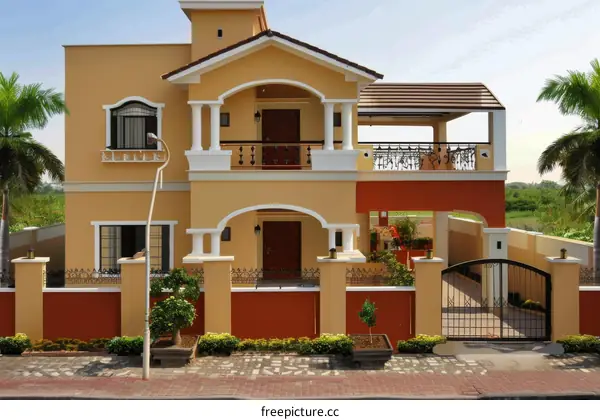 Two-Story House Exterior with Terracotta Colors
