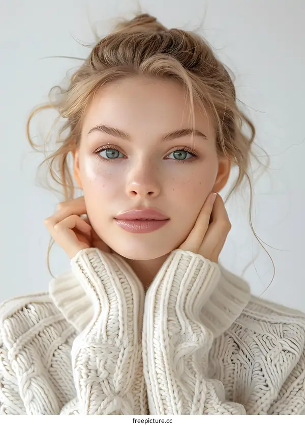 Close Up Portrait of Beautiful Young Woman with Blonde Hair