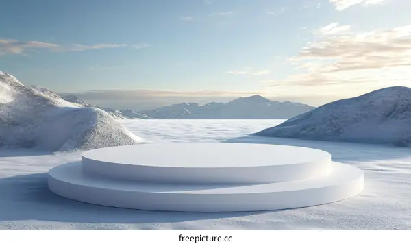Winter Snowy Mountain Scene with White Product Display