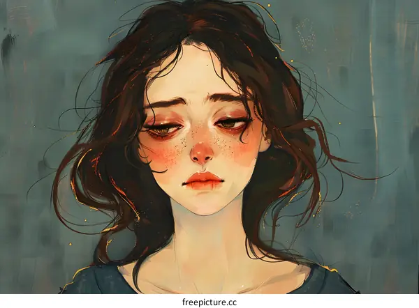 portrait of a sad girl with brown hair