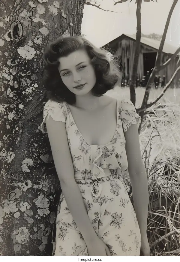 Vintage Black and White Photo of a Woman in a Dress
