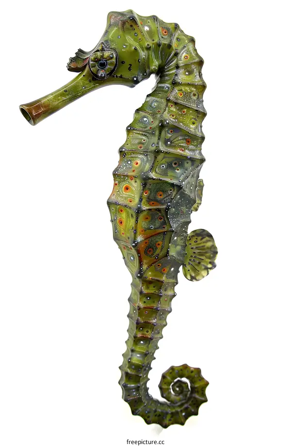 Green and Orange Seahorse on White Background