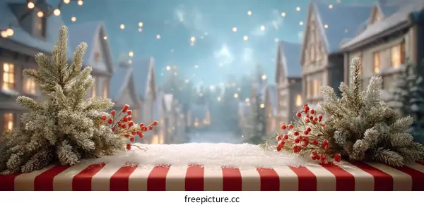 Winter Festive Christmas Snow Village Scene