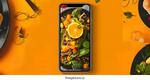 Orange Slice on a Plate of Food on a Smartphone Screen