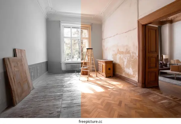 Renovation Project Empty Interior Room with Wooden Floors