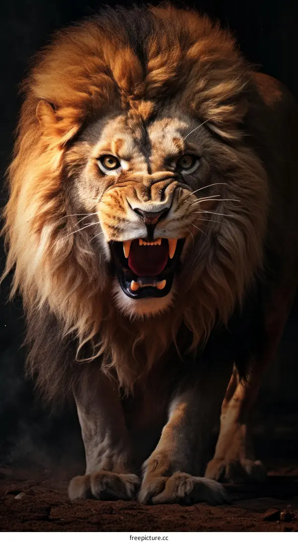 Close-up of a Lion Roaring in the African Savanna