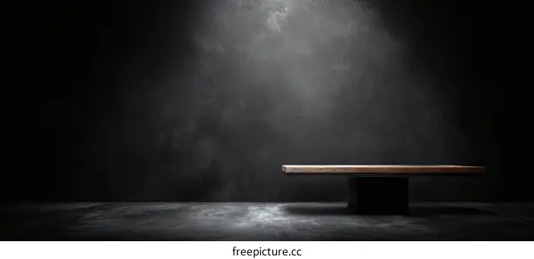 Empty Dark Studio Scene with Wooden Bench