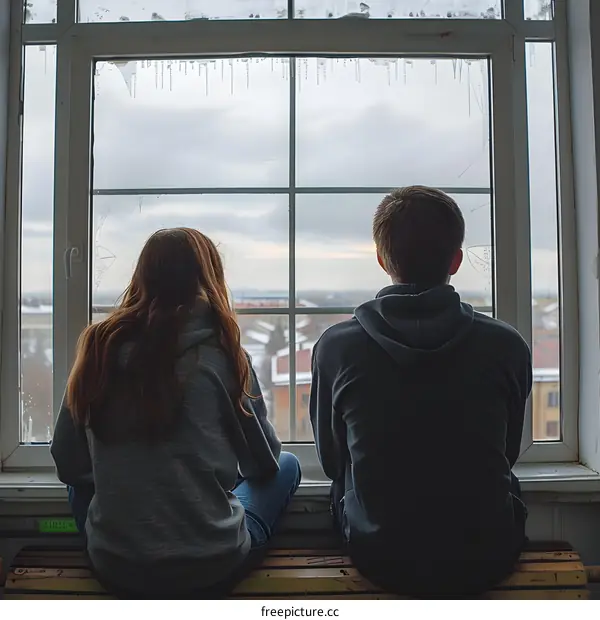 Couple Sitting by Window Looking Out at City