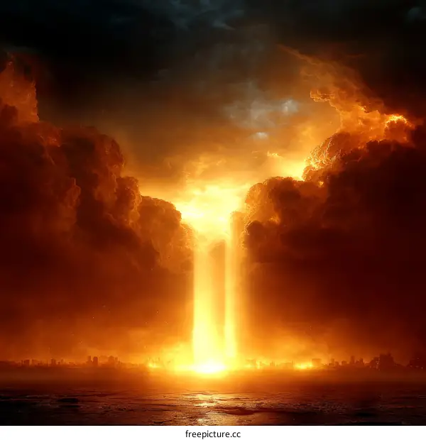 Fiery Apocalypse Dawn over City