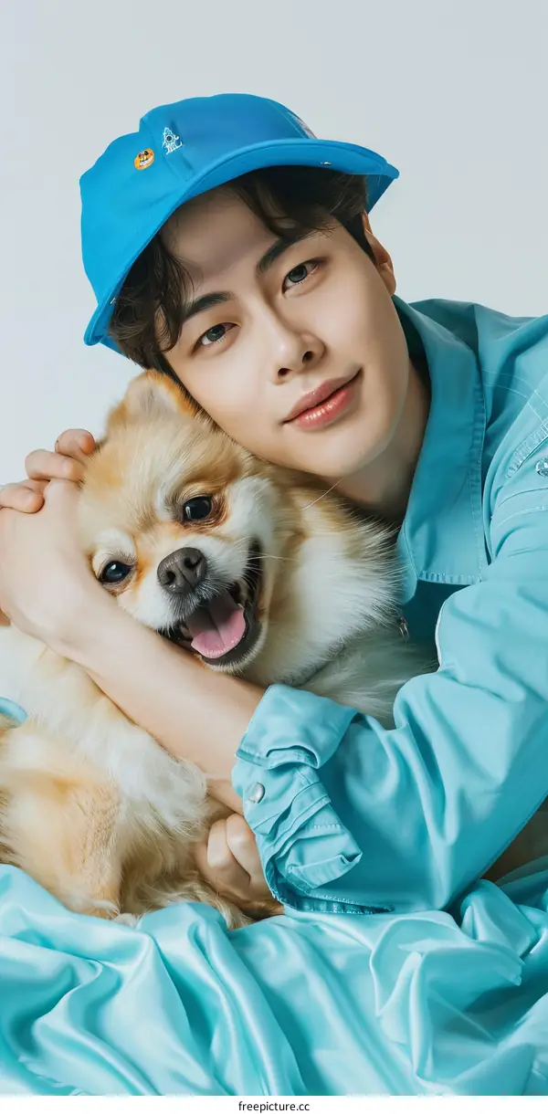 South Korean actor Lee Jong-suk poses with a dog