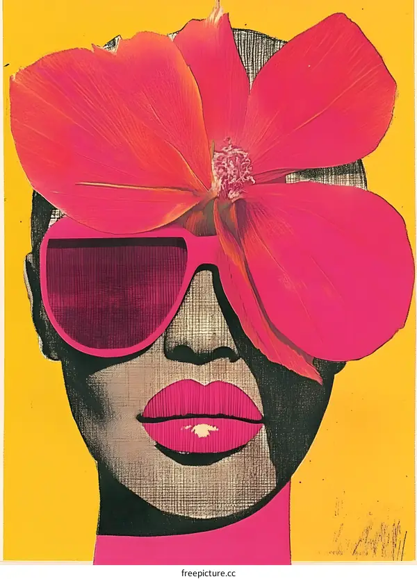 Woman Wearing Pink Sunglasses and a Flower