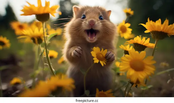 Adorable Hamster Revels in a Riot of Yellow Blooms