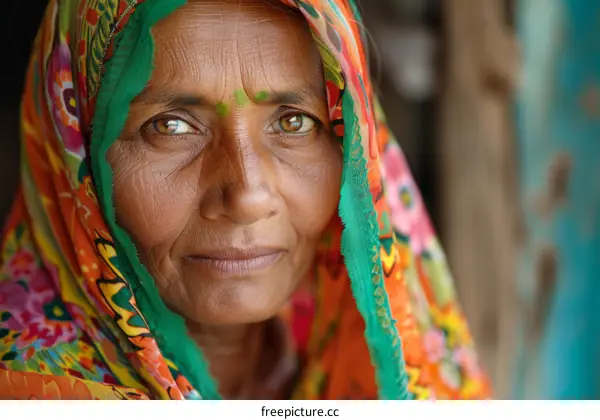 Portrait of a Woman in Colorful Headscarf