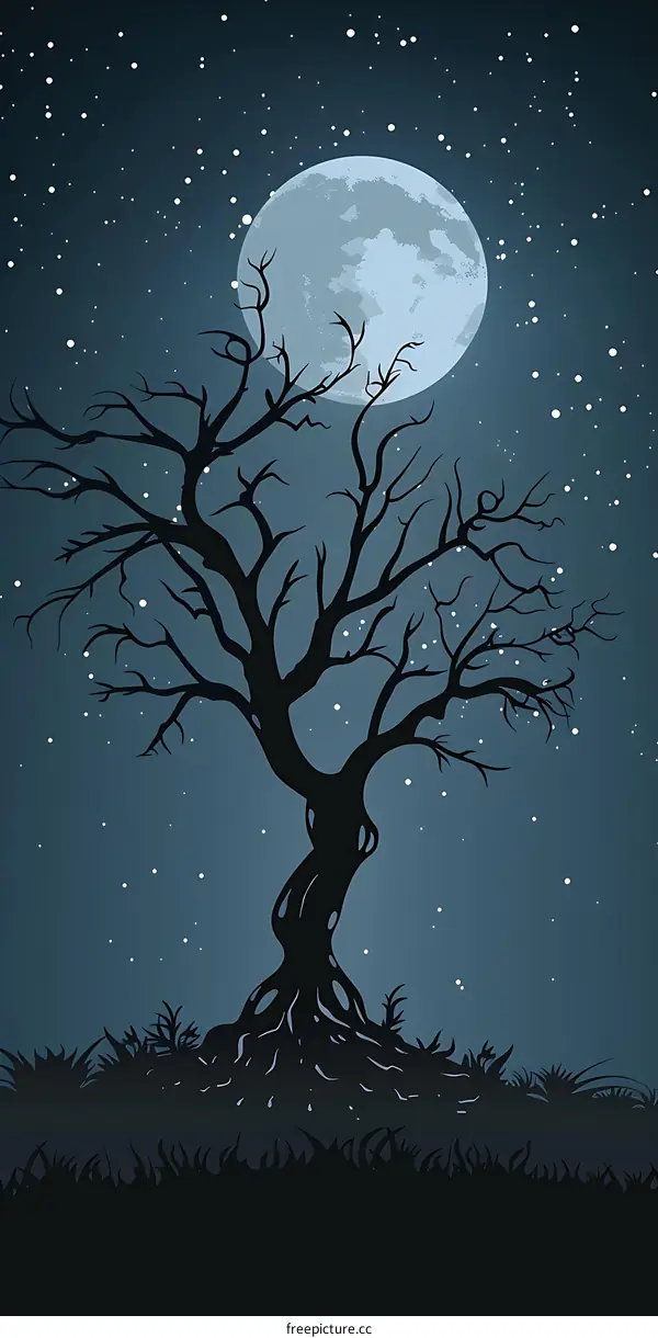 Silhouette of a Tree Under the Moon
