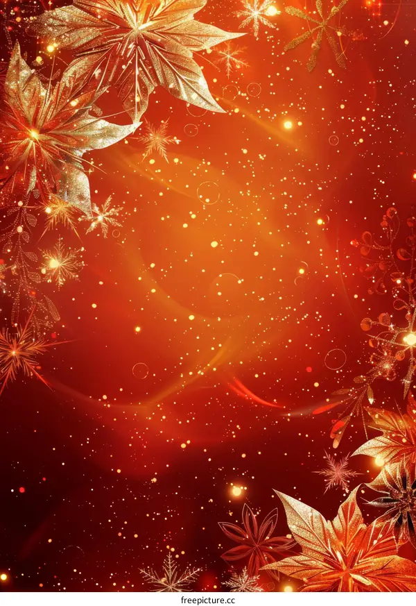 Golden Leaves on Christmas & Happy New Year Background