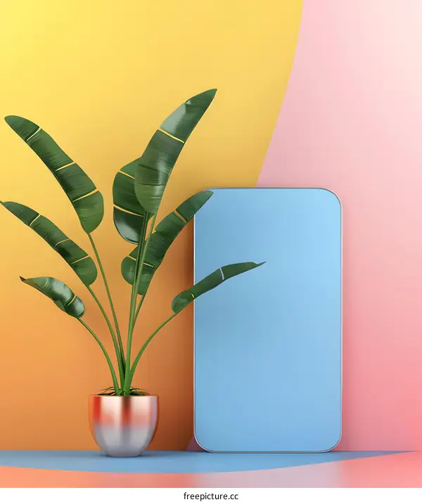 Minimalist 3D Render Of Tropical Plant With Pastel Background