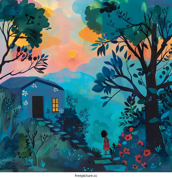 Little Girl Standing in Front of a House in the Forest